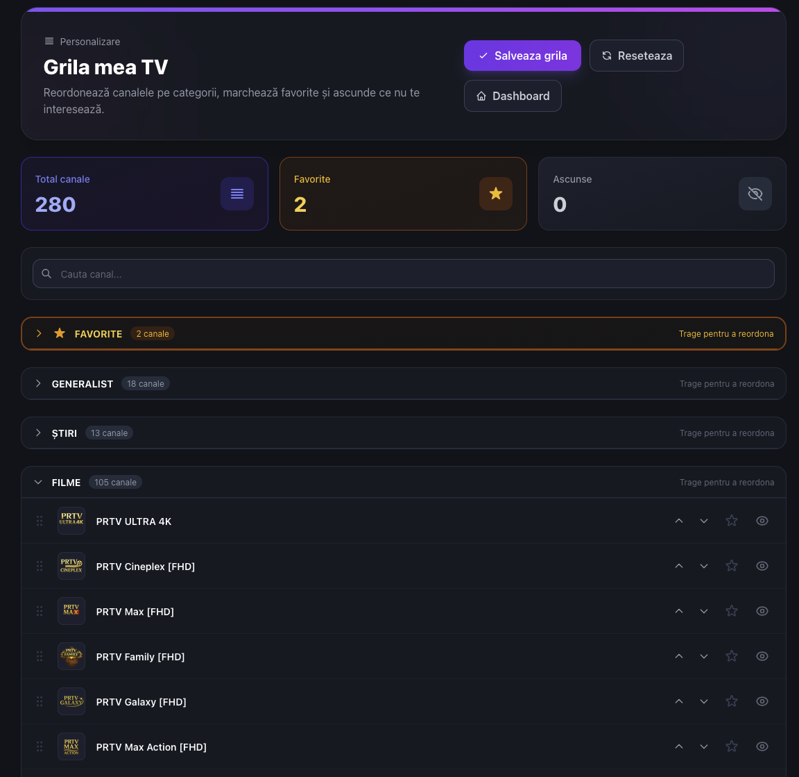 Grila mea TV - Personalizare canale PRTV